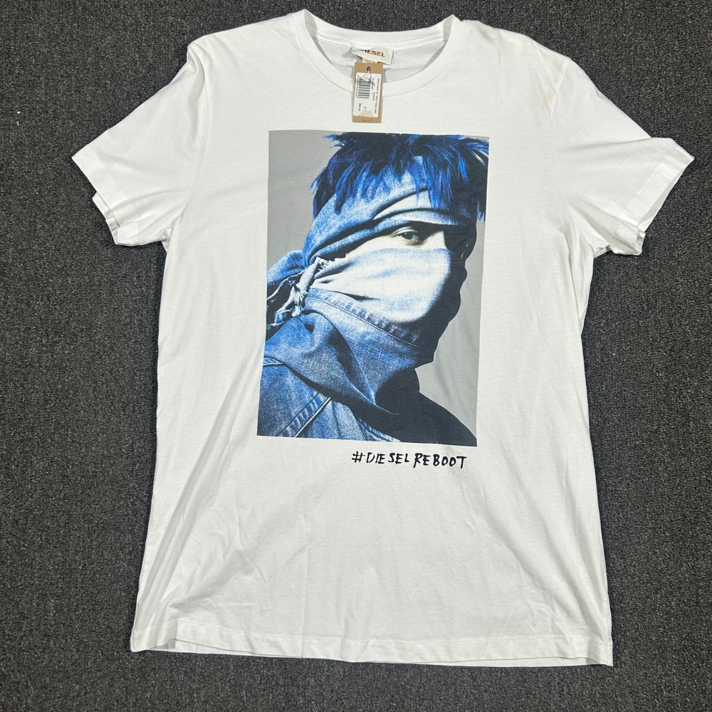 Diesel T-Shirt Mens XL White NWT Reboot T-Rebel Graphic Print Cotton Streetwear